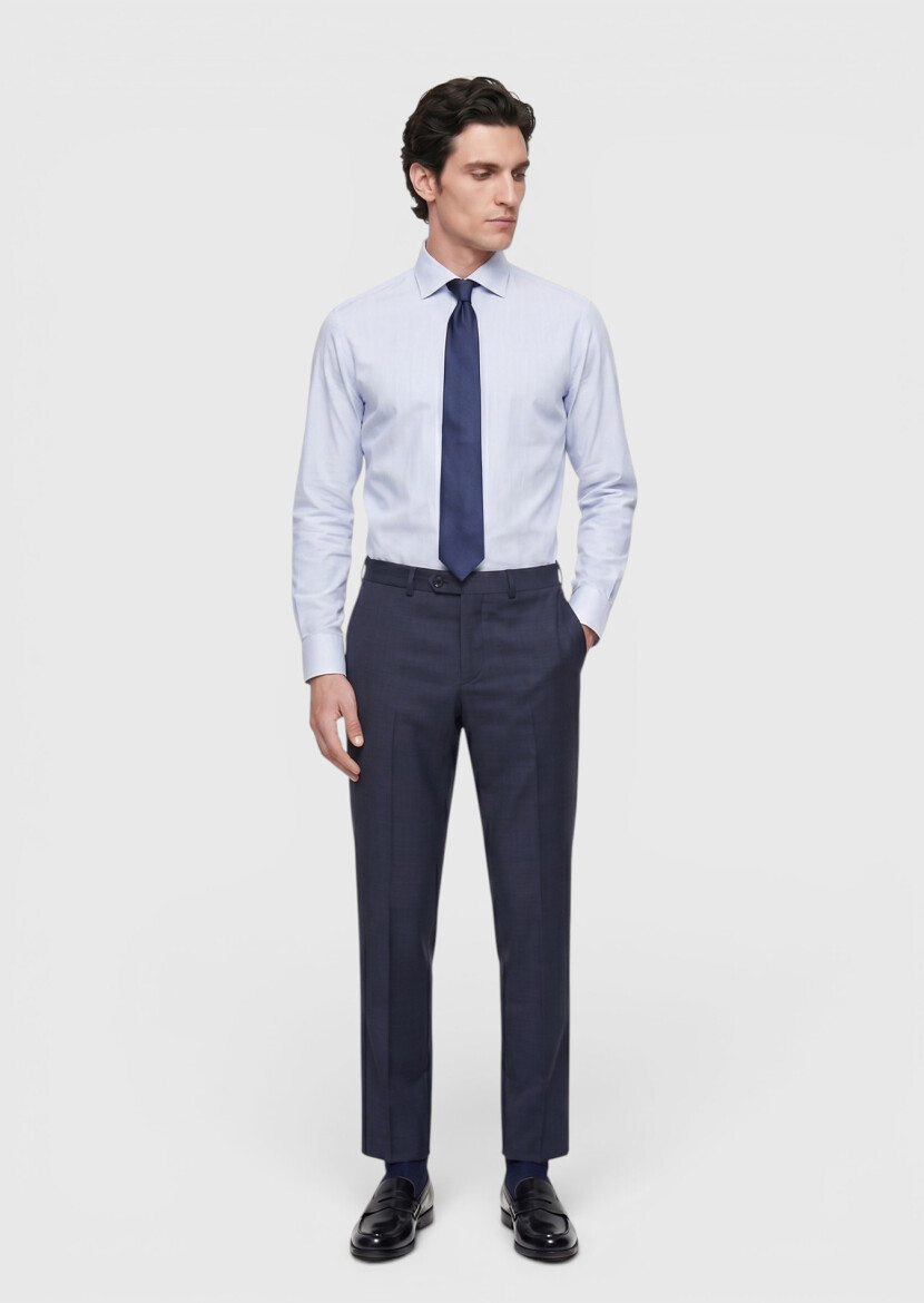 İndigo Düz Dokuma Regular Fit Klasik %100 Yün Pantolon - 4