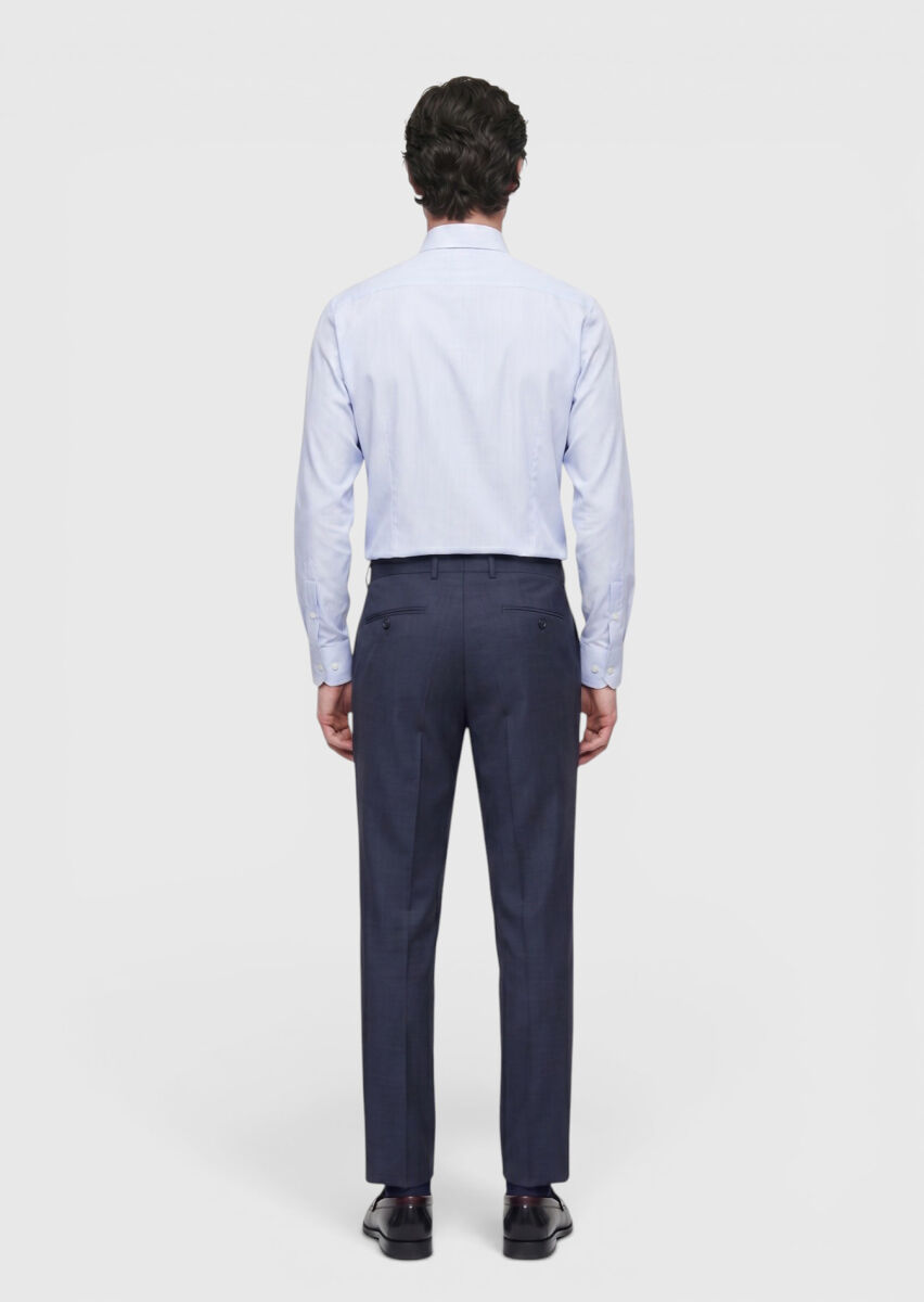 İndigo Düz Dokuma Regular Fit Klasik %100 Yün Pantolon - 5