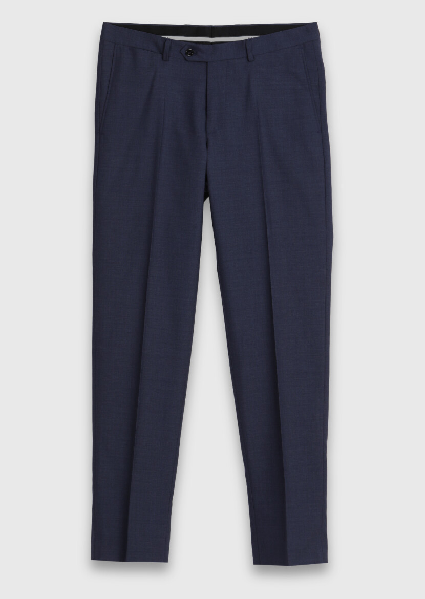 İndigo Düz Dokuma Regular Fit Klasik %100 Yün Pantolon - 6