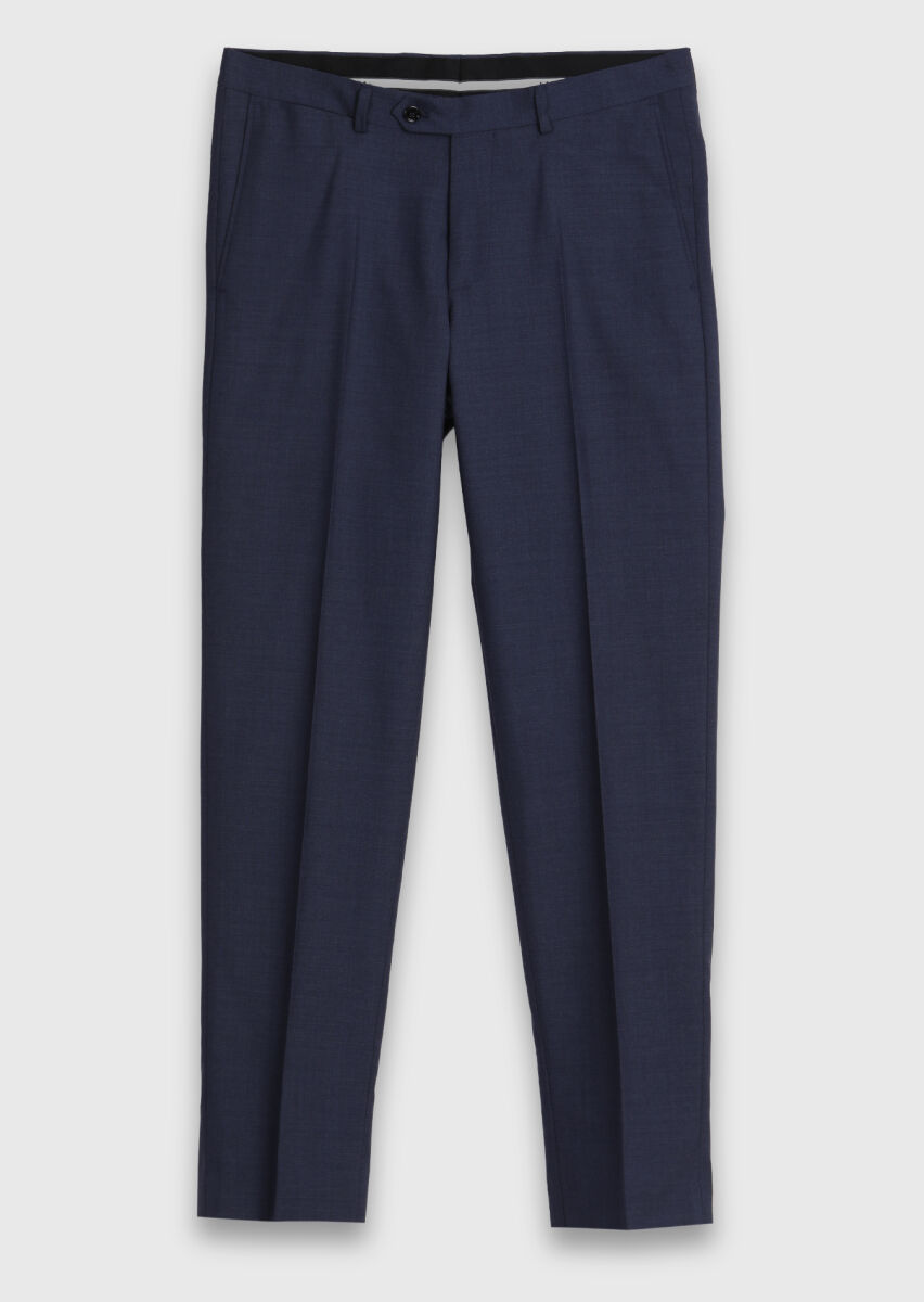 İndigo Düz Dokuma Regular Fit Klasik %100 Yün Pantolon - 6