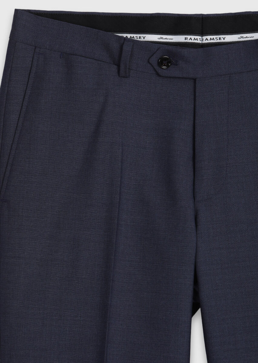 İndigo Düz Dokuma Regular Fit Klasik %100 Yün Pantolon - 7