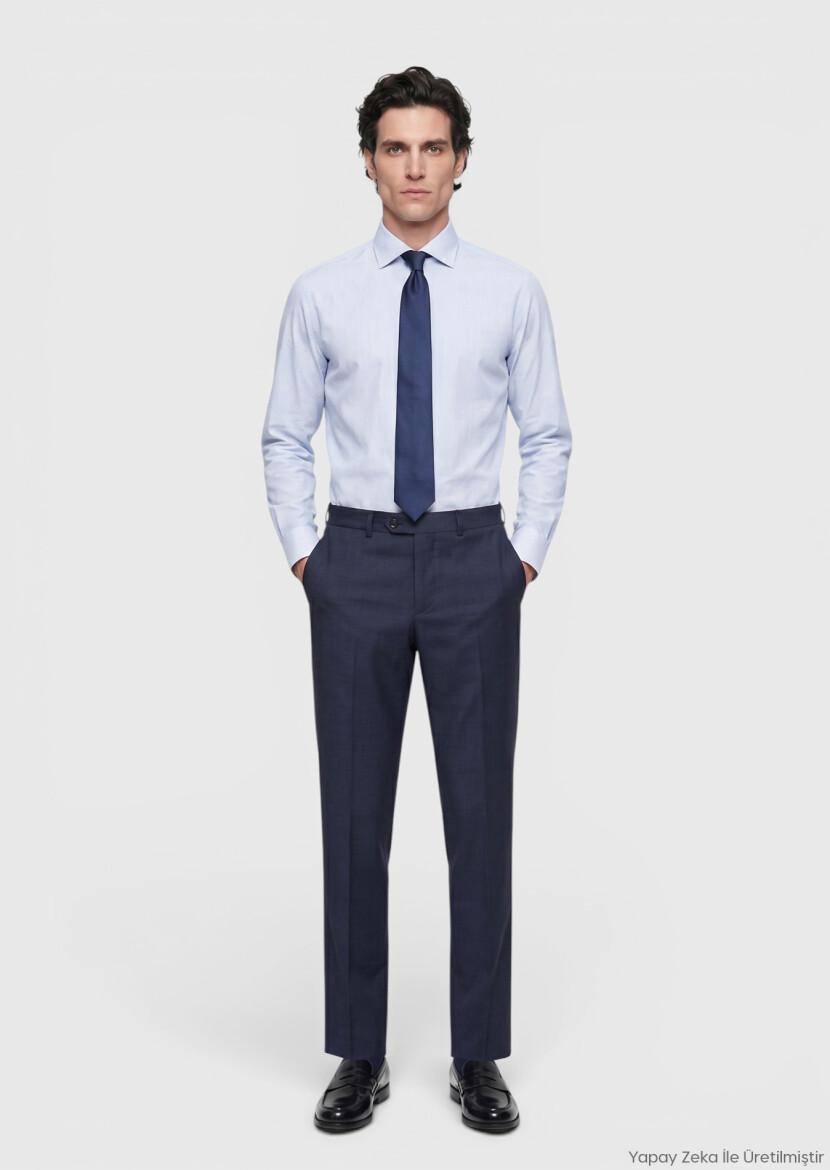 İndigo Düz Dokuma Regular Fit Klasik %100 Yün Pantolon - RAMSEY