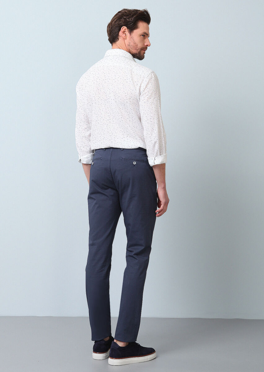 İndigo Düz Dokuma Slim Fit Casual Pamuk Karışımlı Pantolon - 3