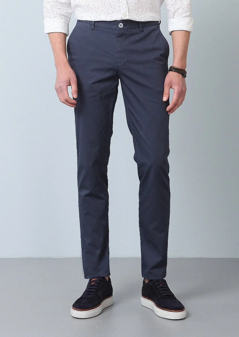 İndigo Düz Dokuma Slim Fit Casual Pamuk Karışımlı Pantolon 