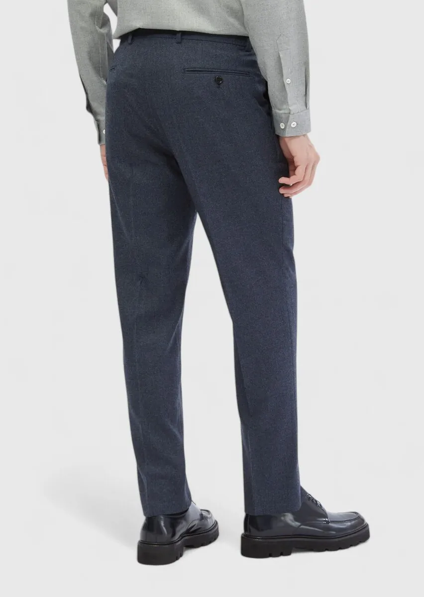 İndigo Düz Kumaş Regular Fit Klasik %100 Yün Pantolon - 4