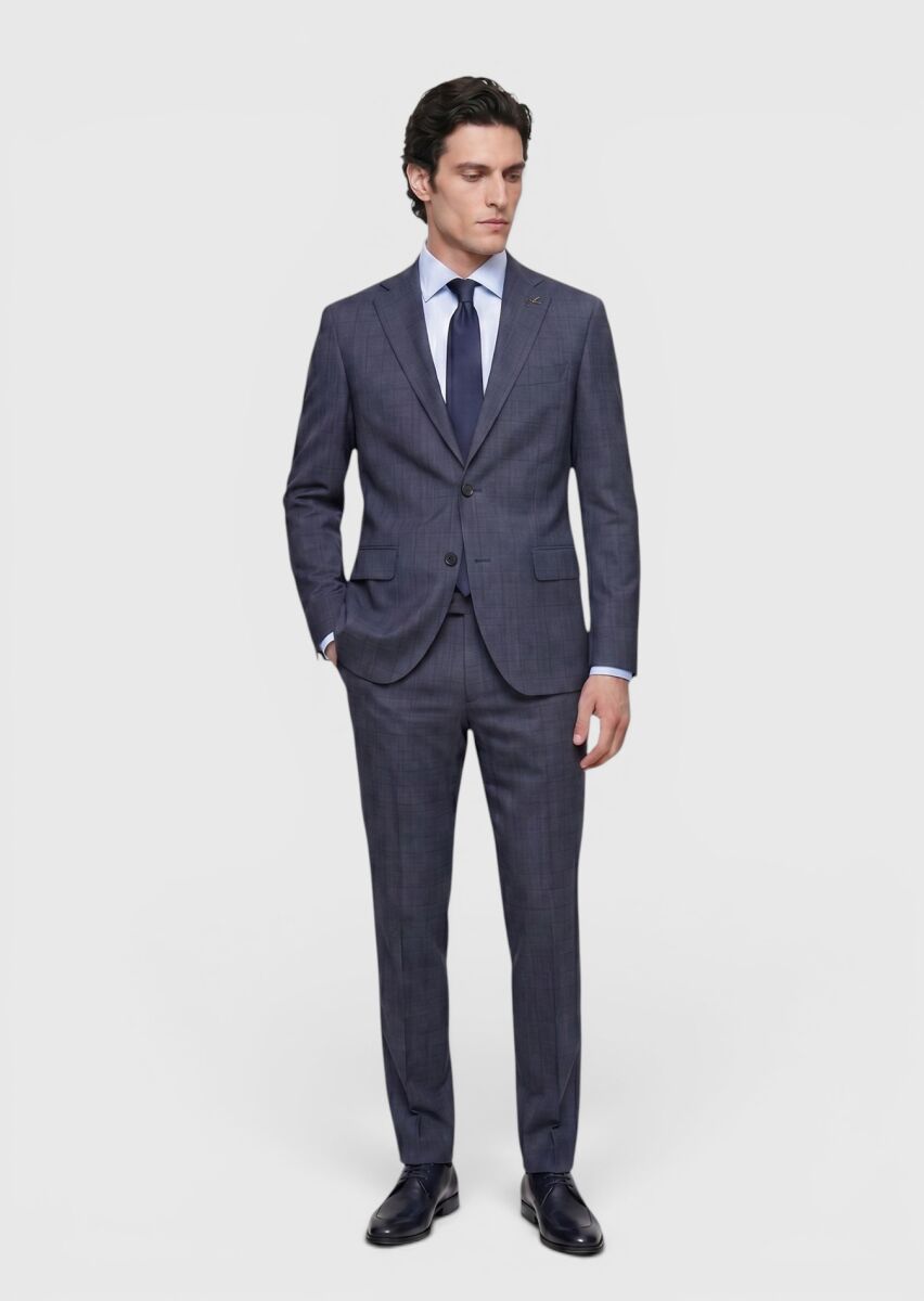 İndigo Düz Modern Fit %100 Yün Takım Elbise - 2