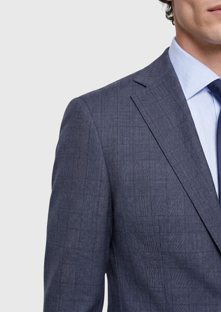 İndigo Düz Modern Fit %100 Yün Takım Elbise - 3