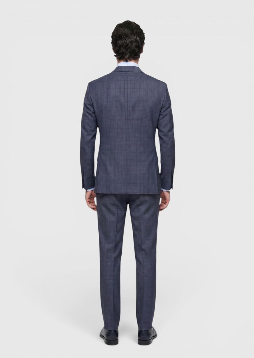 İndigo Düz Modern Fit %100 Yün Takım Elbise - 5