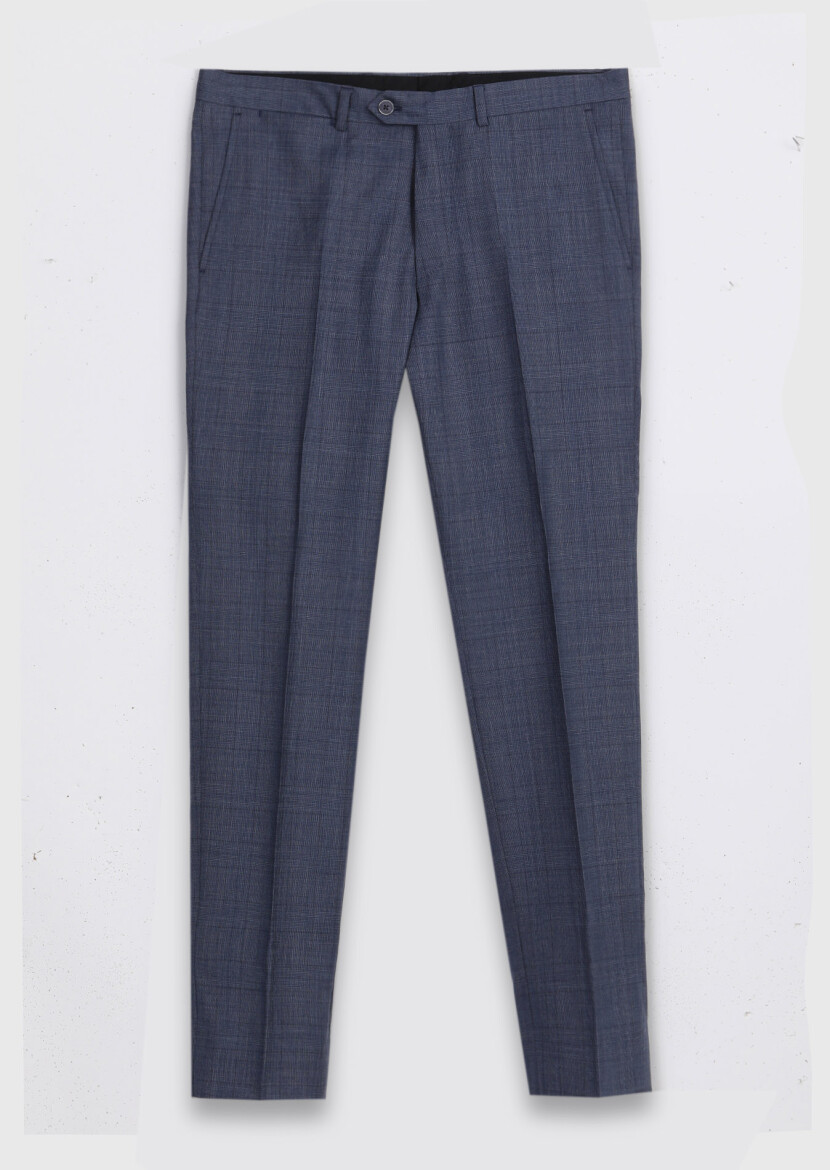 İndigo Düz Modern Fit %100 Yün Takım Elbise - 7