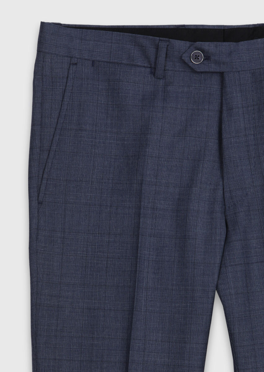 İndigo Düz Modern Fit %100 Yün Takım Elbise - 11