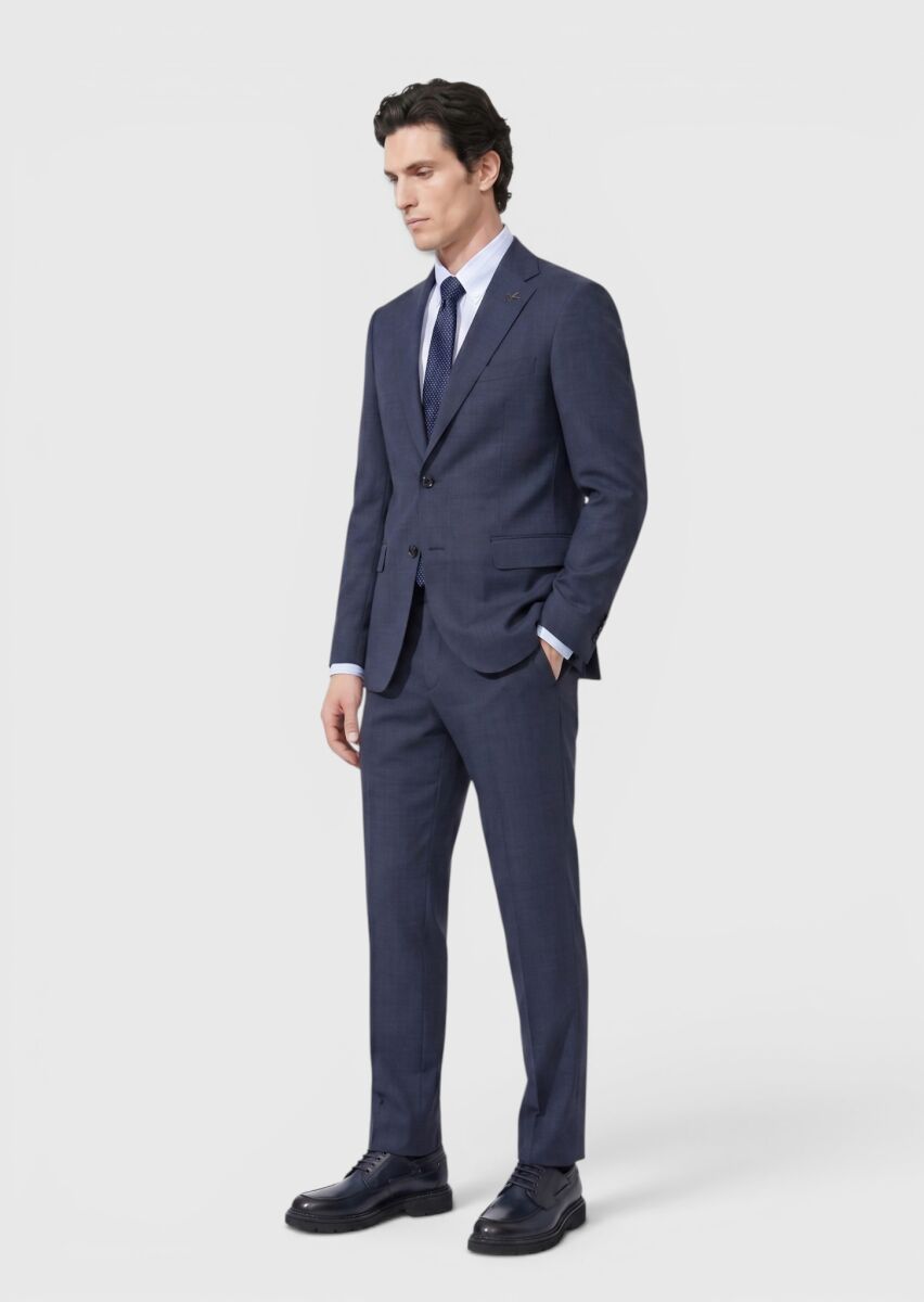 İndigo Düz Regular Fit %100 Yün Takım Elbise - 3