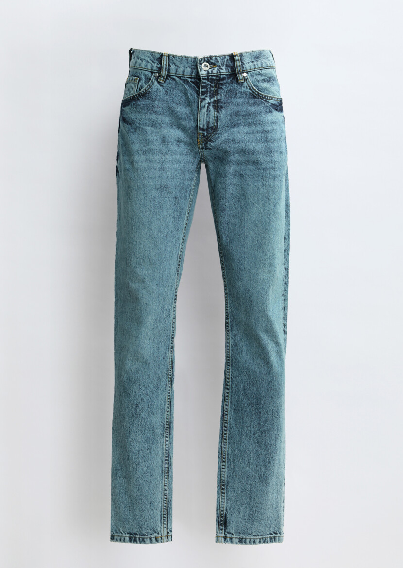 İndigo Düz Regular Fit Denim %100 Pamuk Pantolon - 5