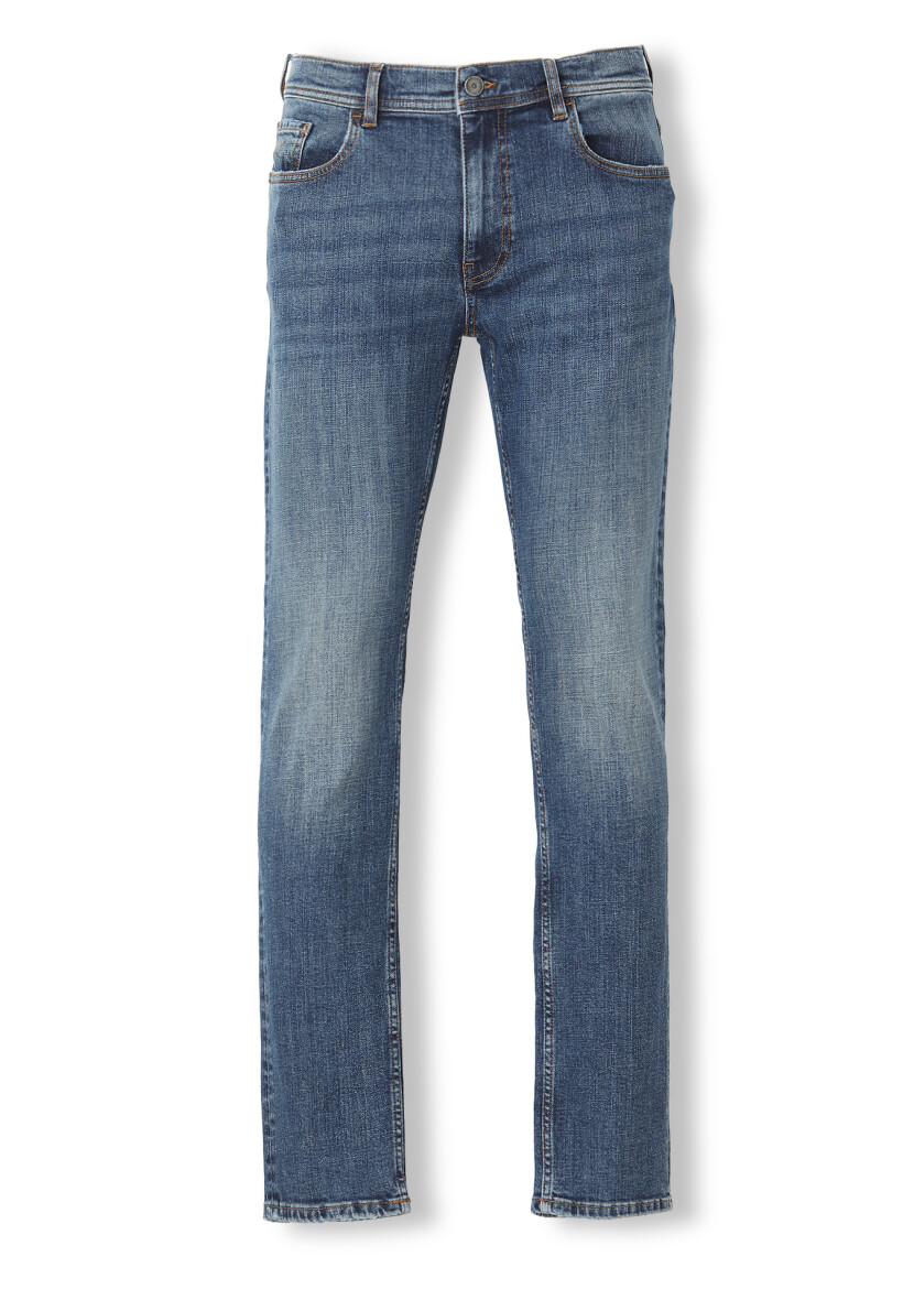 İndigo Düz Regular Fit Denim Pamuk Karışımlı Pantolon - 5
