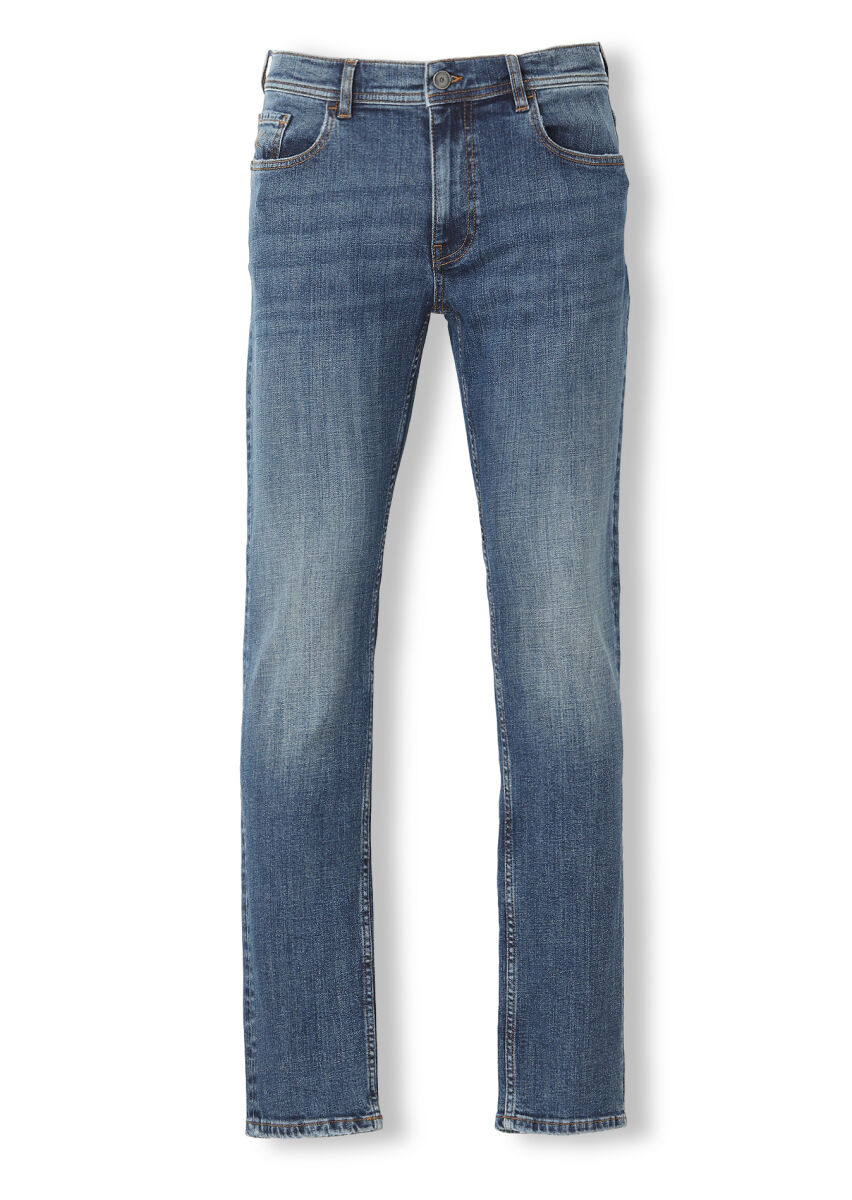 İndigo Düz Regular Fit Denim Pamuk Karışımlı Pantolon - 5
