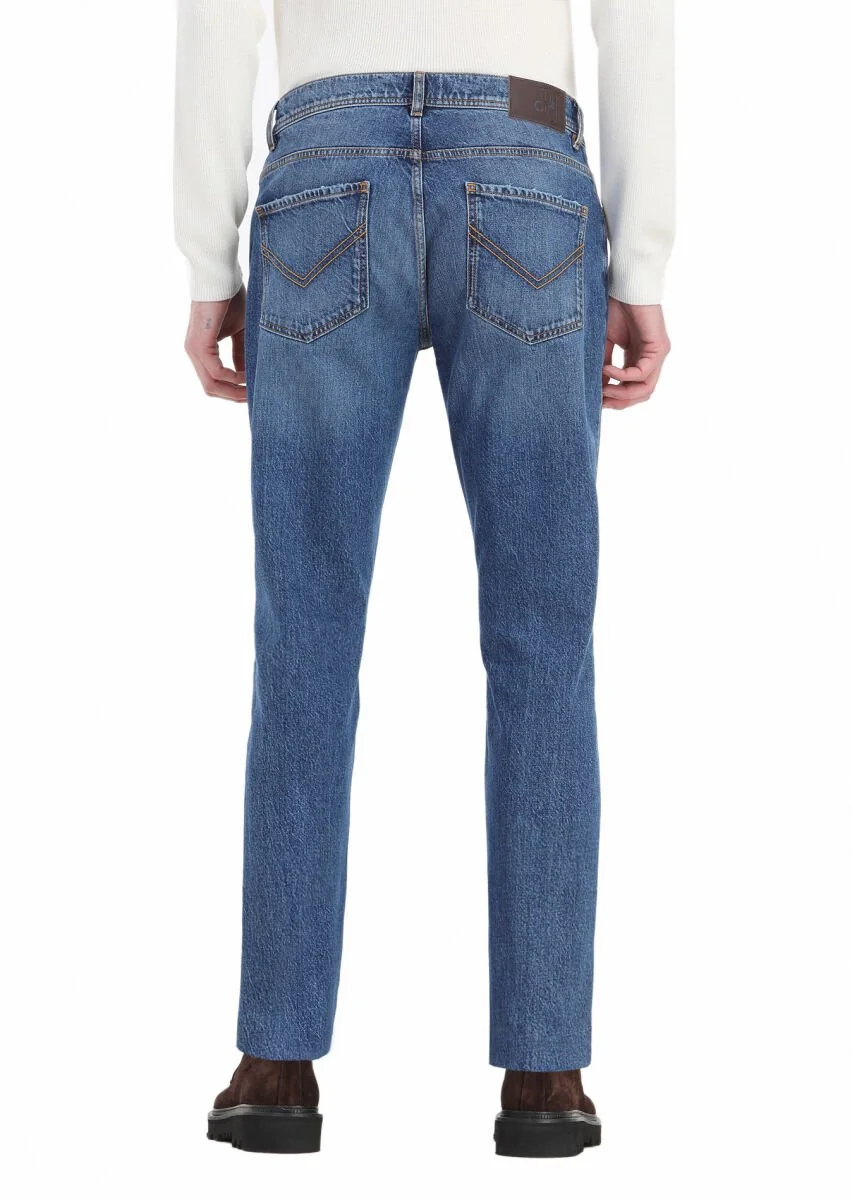 İndigo Düz Regular Fit Denim Pamuk Karışımlı Pantolon - 5