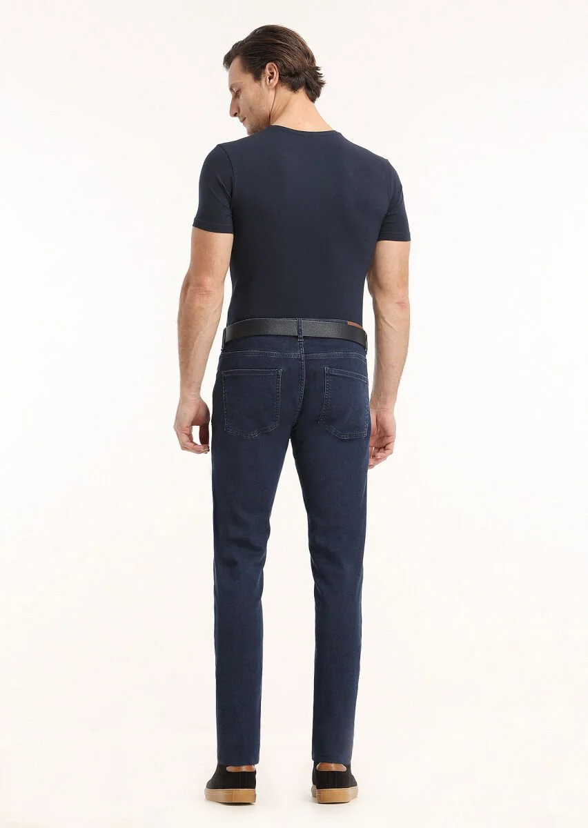 İndigo Düz Slim Fit Denim Pamuk Karışımlı Pantolon - 4