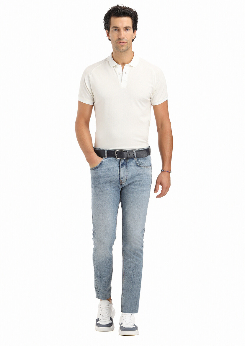 İndigo Düz Slim Fit Denim Pamuk Karışımlı Pantolon - 1