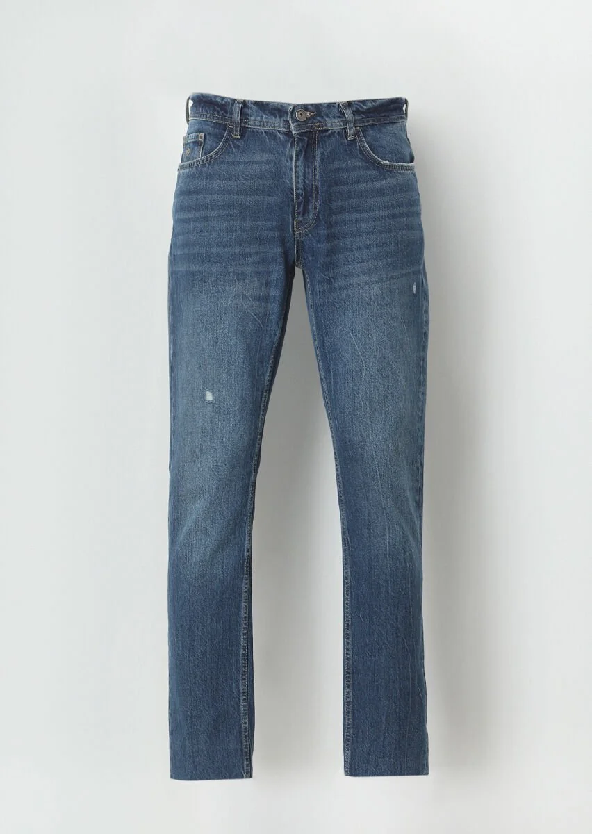 İndigo Düz Slim Fit Denim Pamuk Karışımlı Pantolon - 6