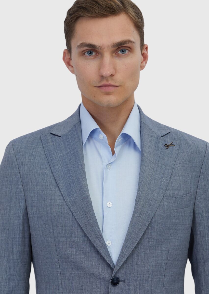 İndigo Düz Zeroweight Slim Fit %100 Yün Takım Elbise - 3