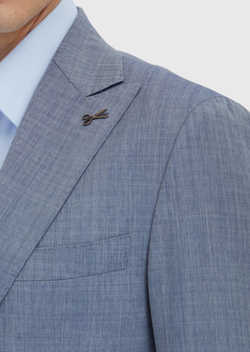 İndigo Düz Zeroweight Slim Fit %100 Yün Takım Elbise - 4