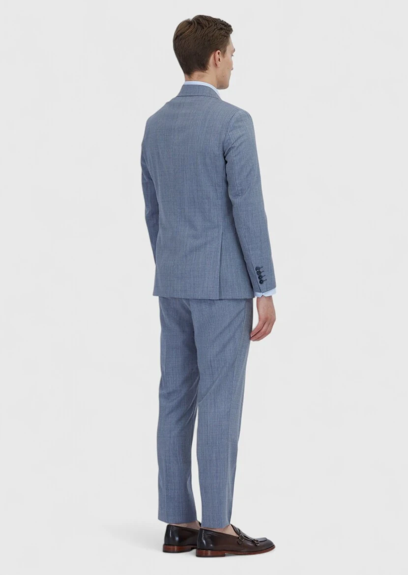 İndigo Düz Zeroweight Slim Fit %100 Yün Takım Elbise - 6