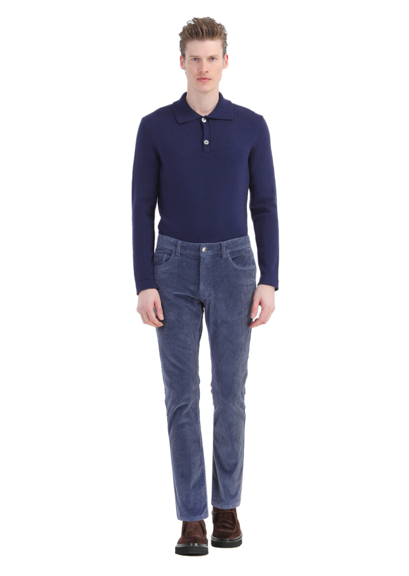 İndigo Fitilli Dokuma Slim Fit Kadife Casual Pamuk Karışımlı Pantolon - RAMSEY