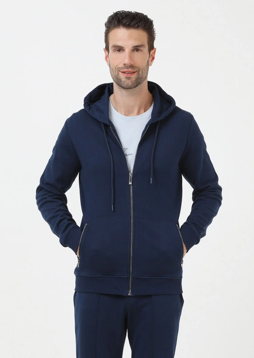 Indigo Hooded Jacquard Sweatshirt - 1