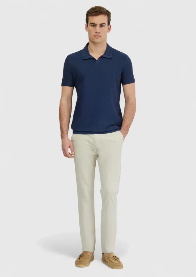 Indigo Jacquard Polo Neck 100% Cotton T-Shirt 