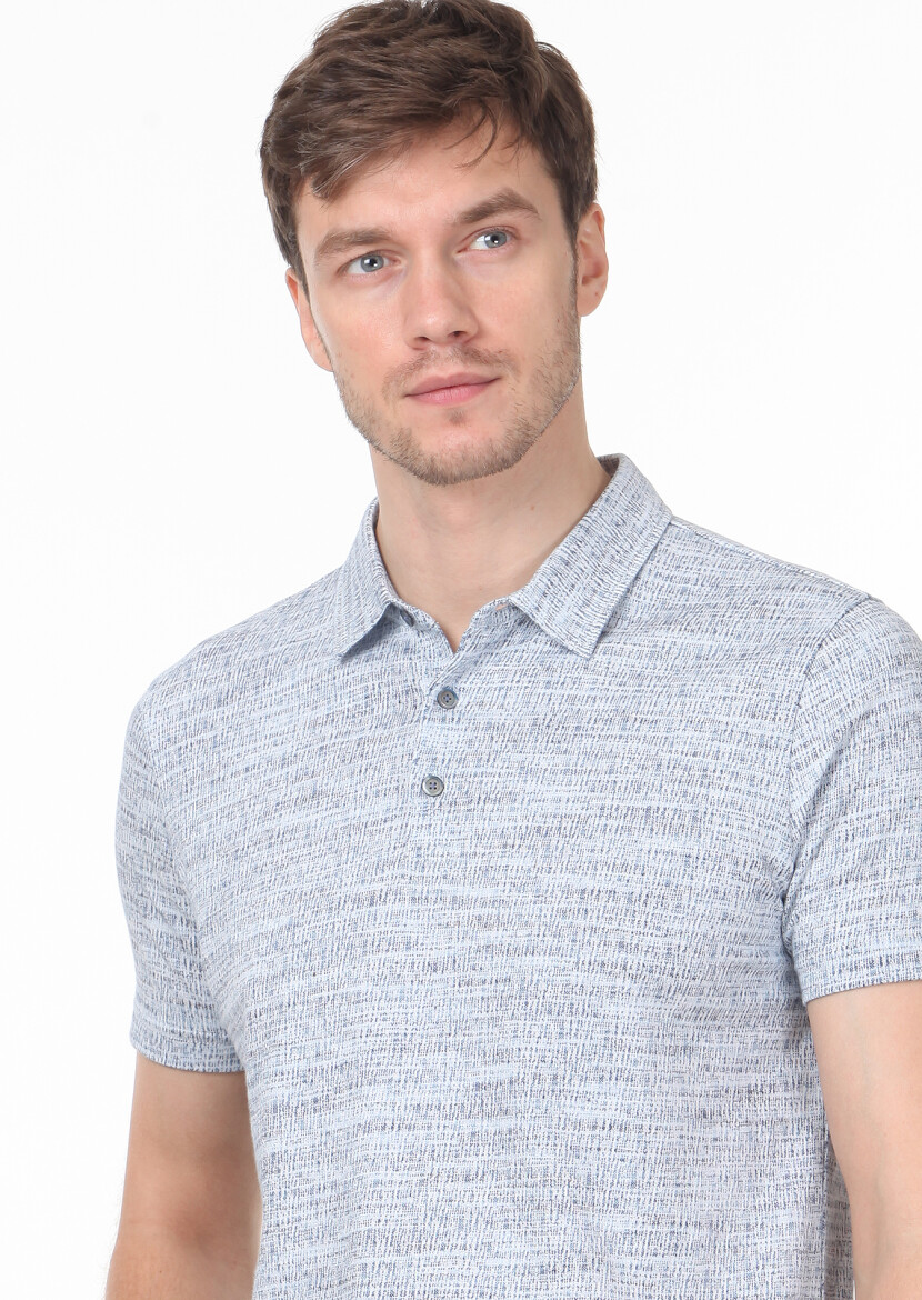 İndigo Jakarlı Polo Yaka %100 Pamuk T-Shirt 