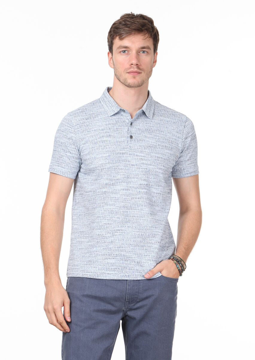İndigo Jakarlı Polo Yaka %100 Pamuk T-Shirt - 3