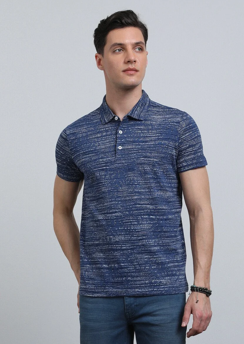 İndigo Jakarlı Polo Yaka %100 Pamuk T-Shirt 