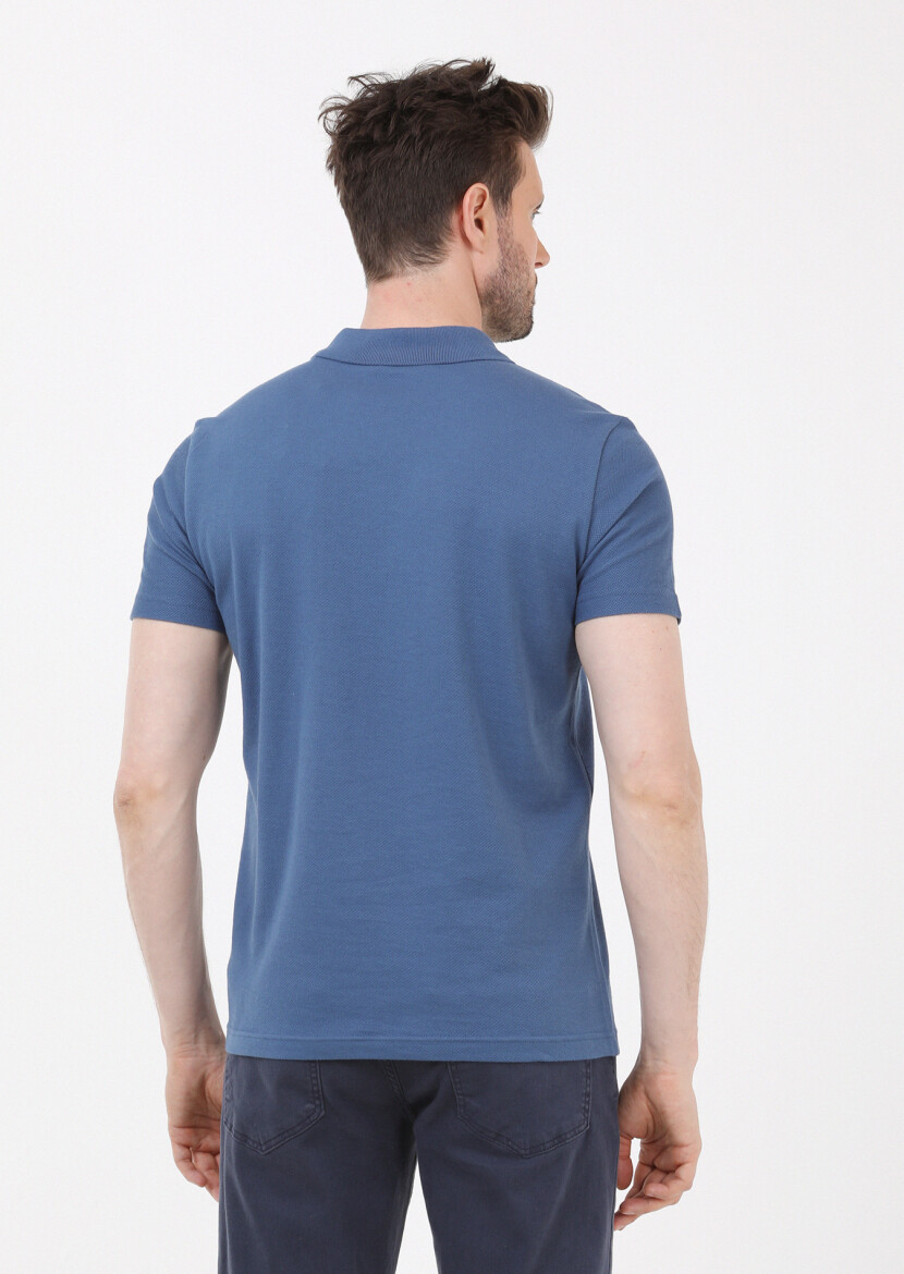 İndigo Jakarlı Polo Yaka %100 Pamuk T-Shirt - 2
