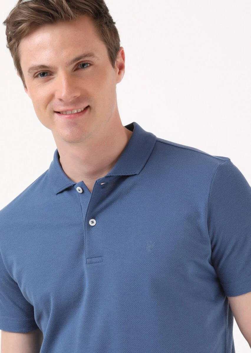 İndigo Jakarlı Polo Yaka %100 Pamuk T-Shirt - 4