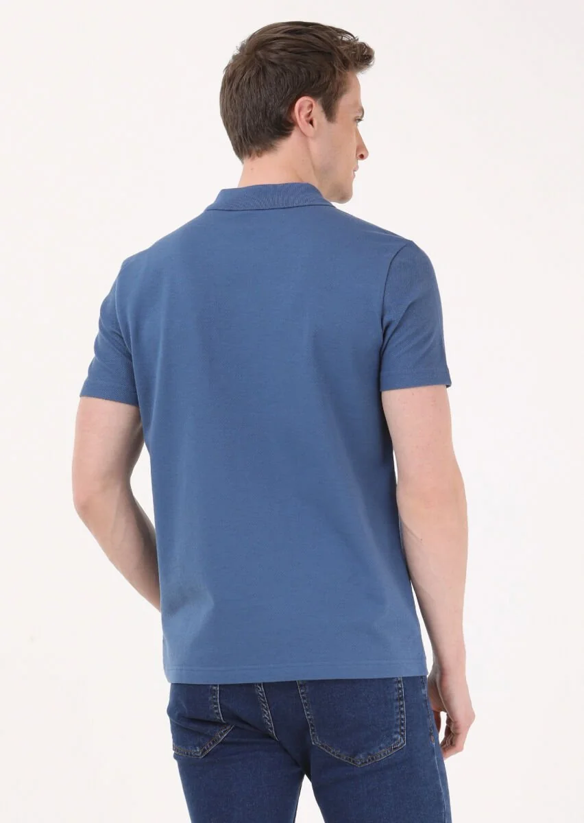 İndigo Jakarlı Polo Yaka %100 Pamuk T-Shirt - 5