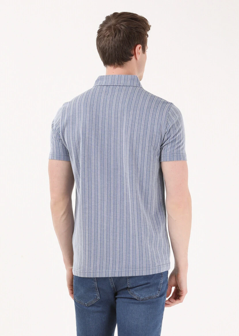 İndigo Jakarlı Polo Yaka %100 Pamuk T-Shirt - 5