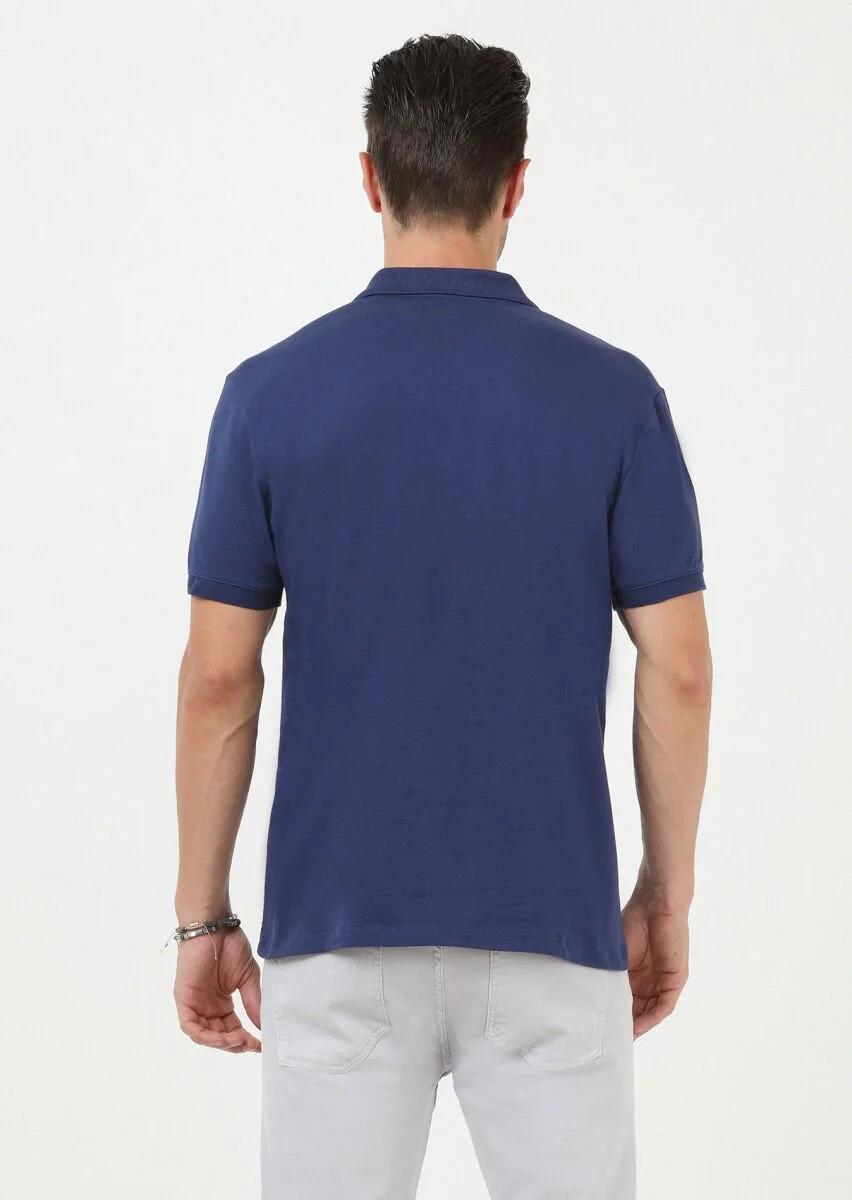 İndigo Jakarlı Polo Yaka %100 Pamuk T-Shirt - 4