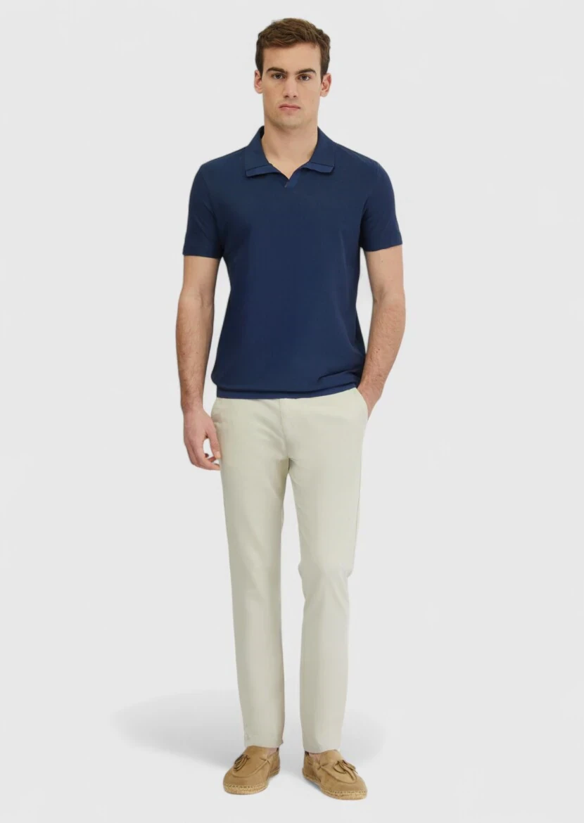 İndigo Jakarlı Polo Yaka %100 Pamuk T-Shirt - 2