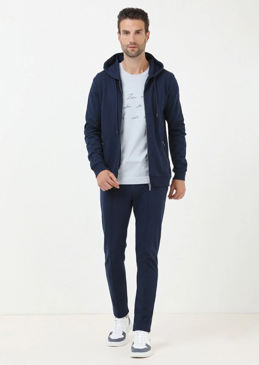 İndigo Kapüşonlu Jakarlı Sweatshırt - 3