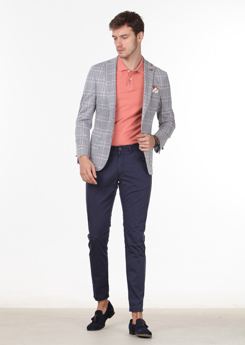 İndigo Kareli Shirt Shoulder Slim Fit Pamuk Karışımlı Ceket - 3