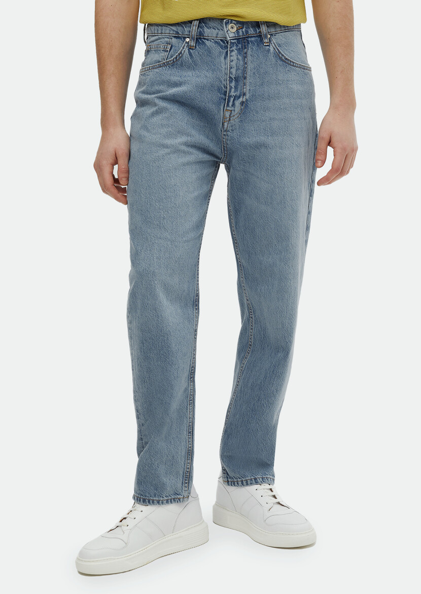 Indigo Loose Fit Denim Cotton Blended Trousers - RAMSEY