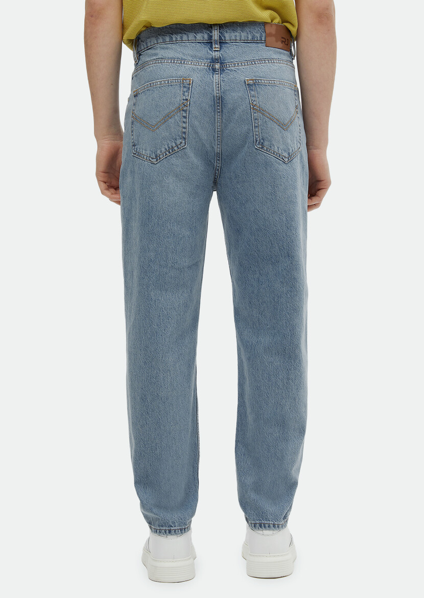 Indigo Loose Fit Denim Cotton Blended Trousers - 3