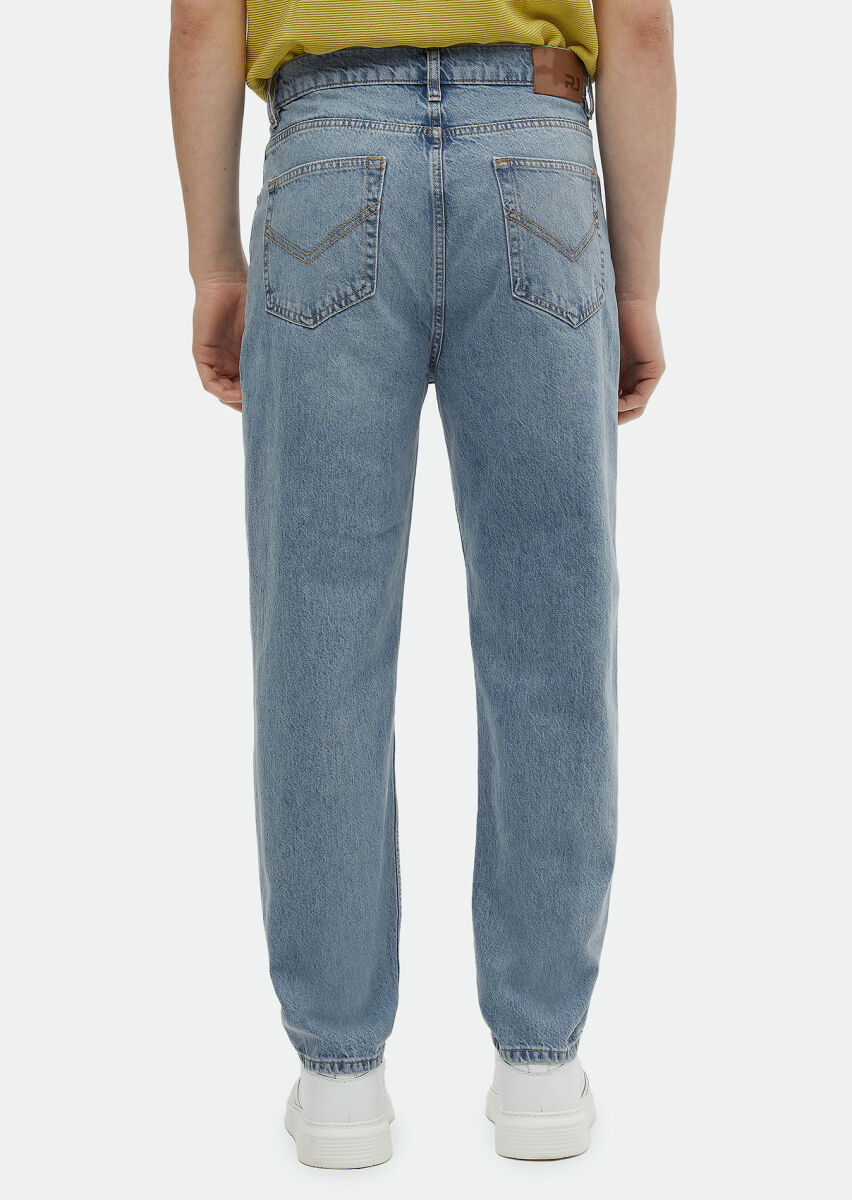 Indigo Loose Fit Denim Cotton Blended Trousers - 3