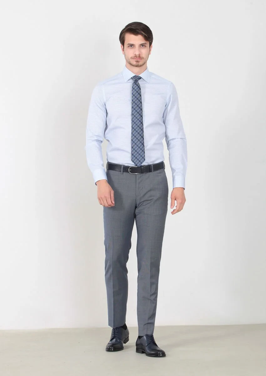 Indigo Material Modern Fit Classical Wool Blended Trousers - 1