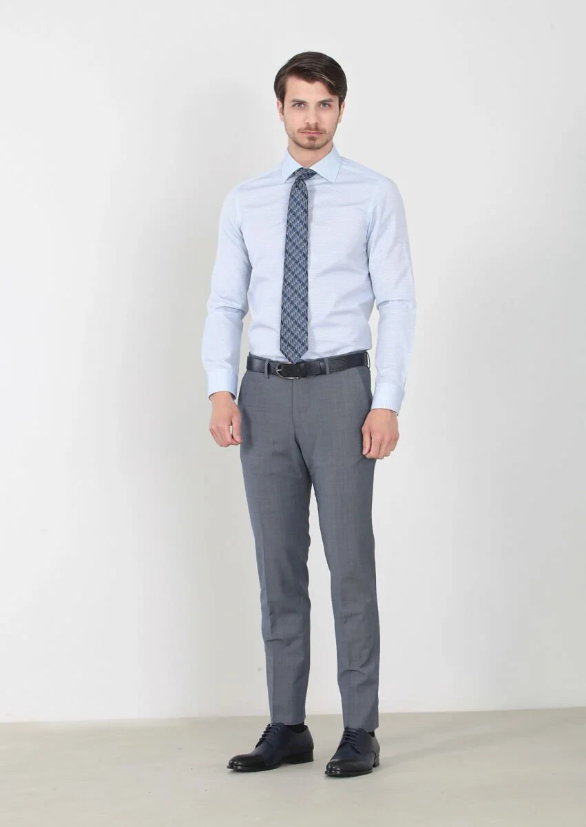 Indigo Material Modern Fit Classical Wool Blended Trousers - 2