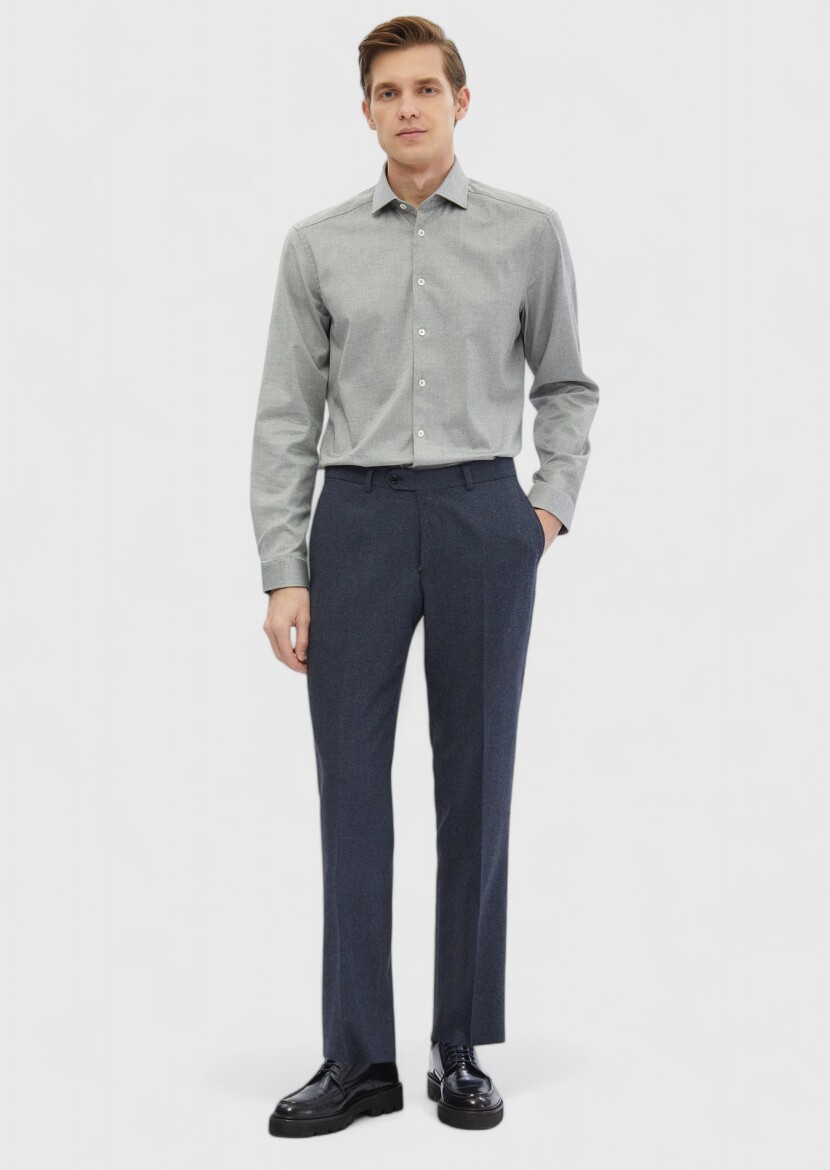 Indigo Material Regular Fit Classical 100% Wool Trousers - 1