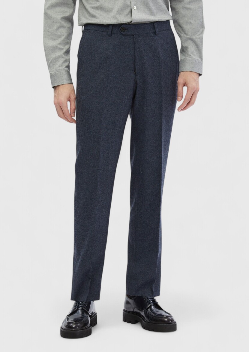 Indigo Material Regular Fit Classical 100% Wool Trousers - 2