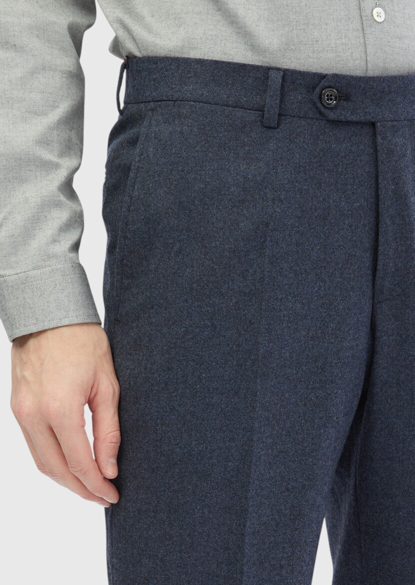 Indigo Material Regular Fit Classical 100% Wool Trousers - 3