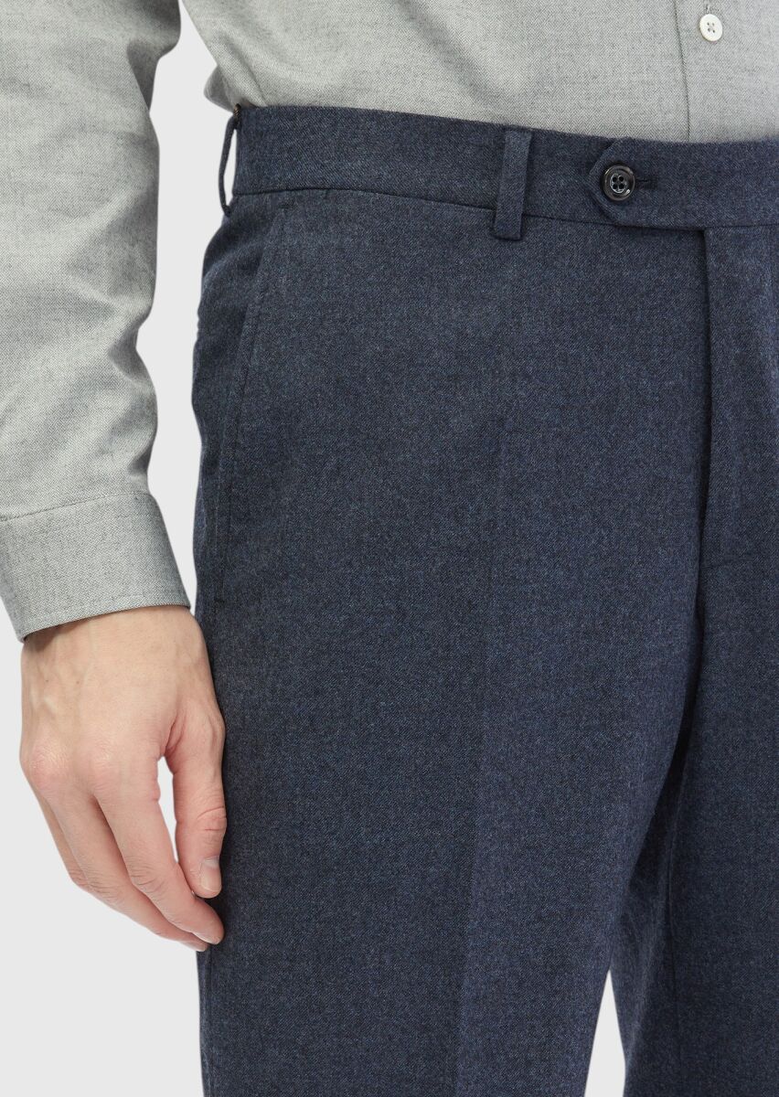 Indigo Material Regular Fit Classical 100% Wool Trousers - 3