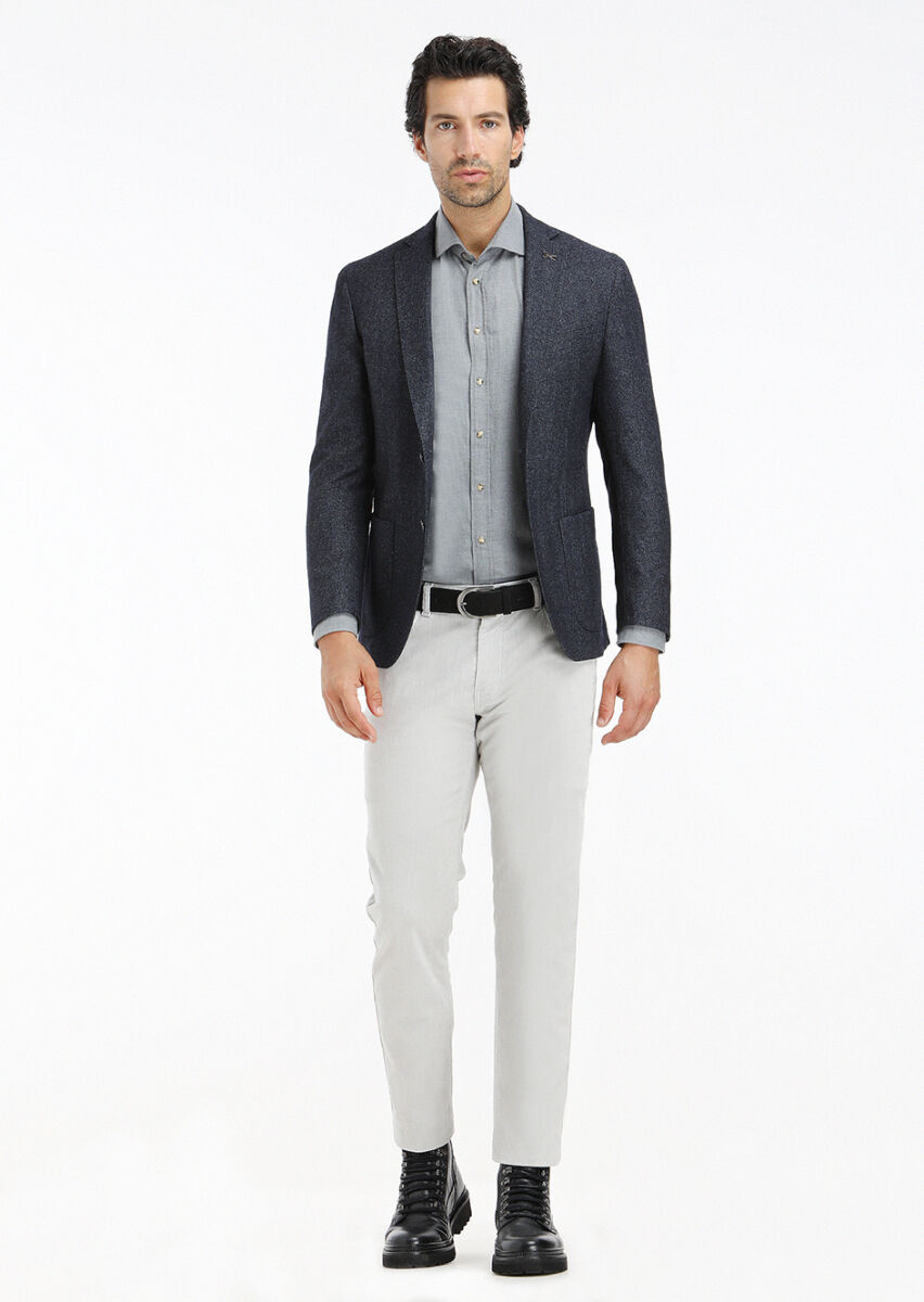 Indigo Micro Zeroweight Slim Fit Wool Blended Jacket - 1