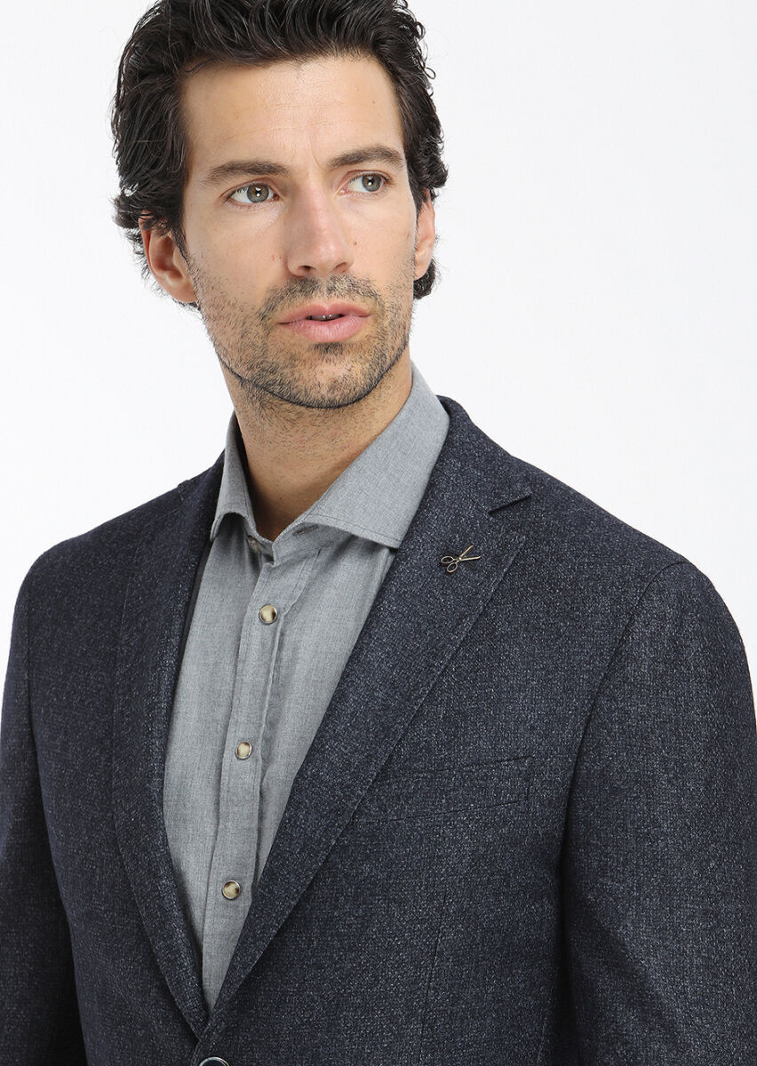 Indigo Micro Zeroweight Slim Fit Wool Blended Jacket - 3